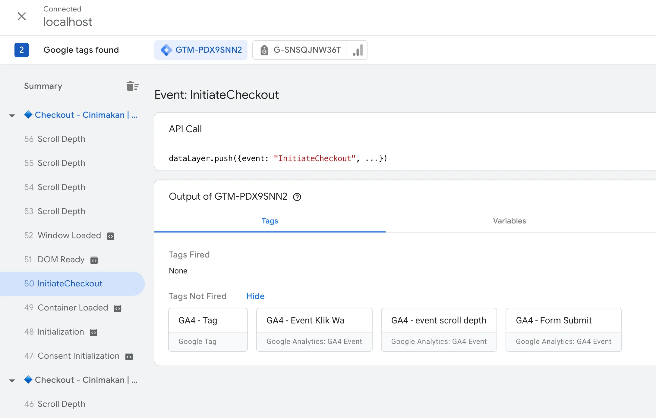 Event tidak muncul di Tag Assistant