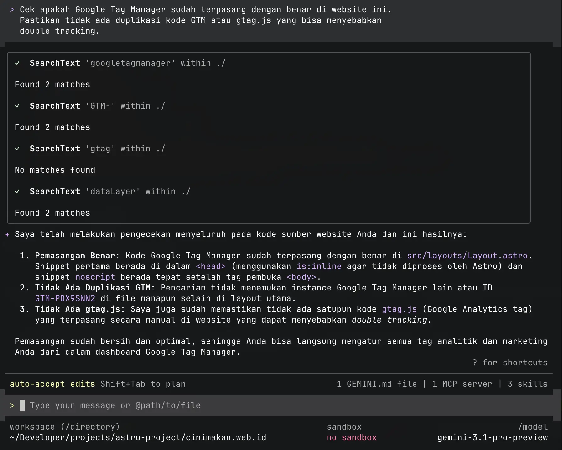 Verifikasi GTM lewat tab Network di browser DevTools