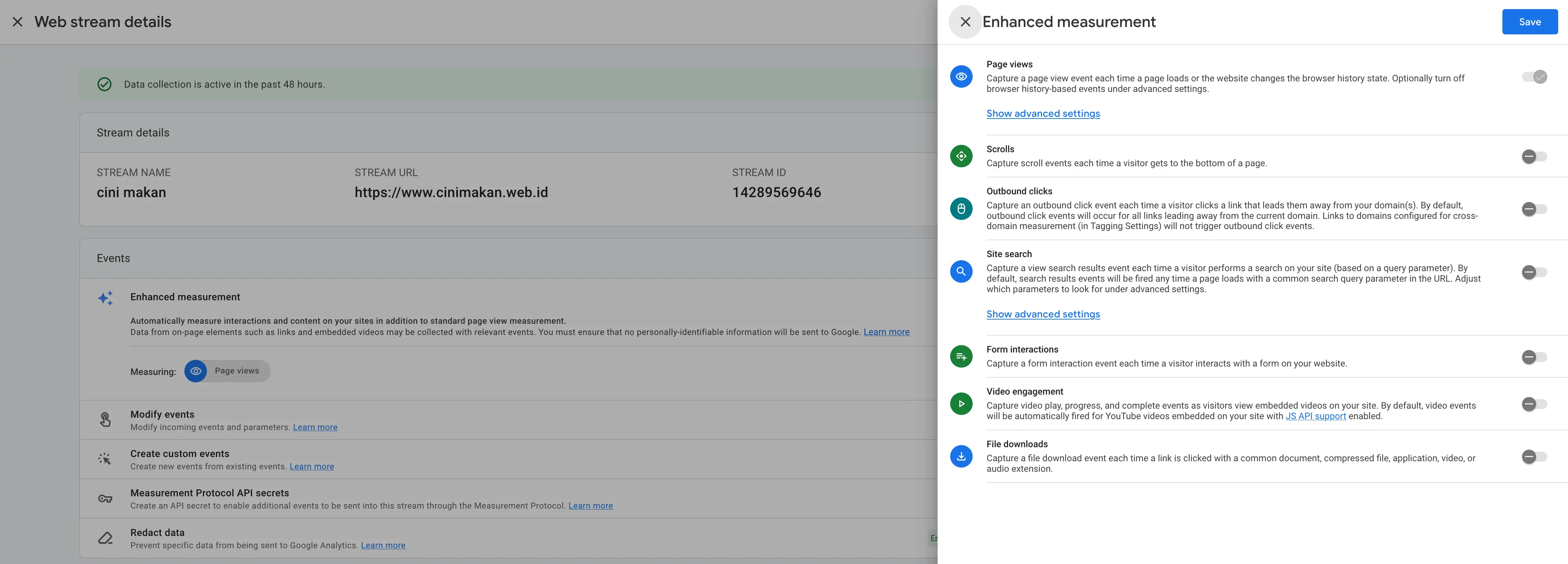 Nonaktifkan Scrolls di Enhanced Measurement GA4
