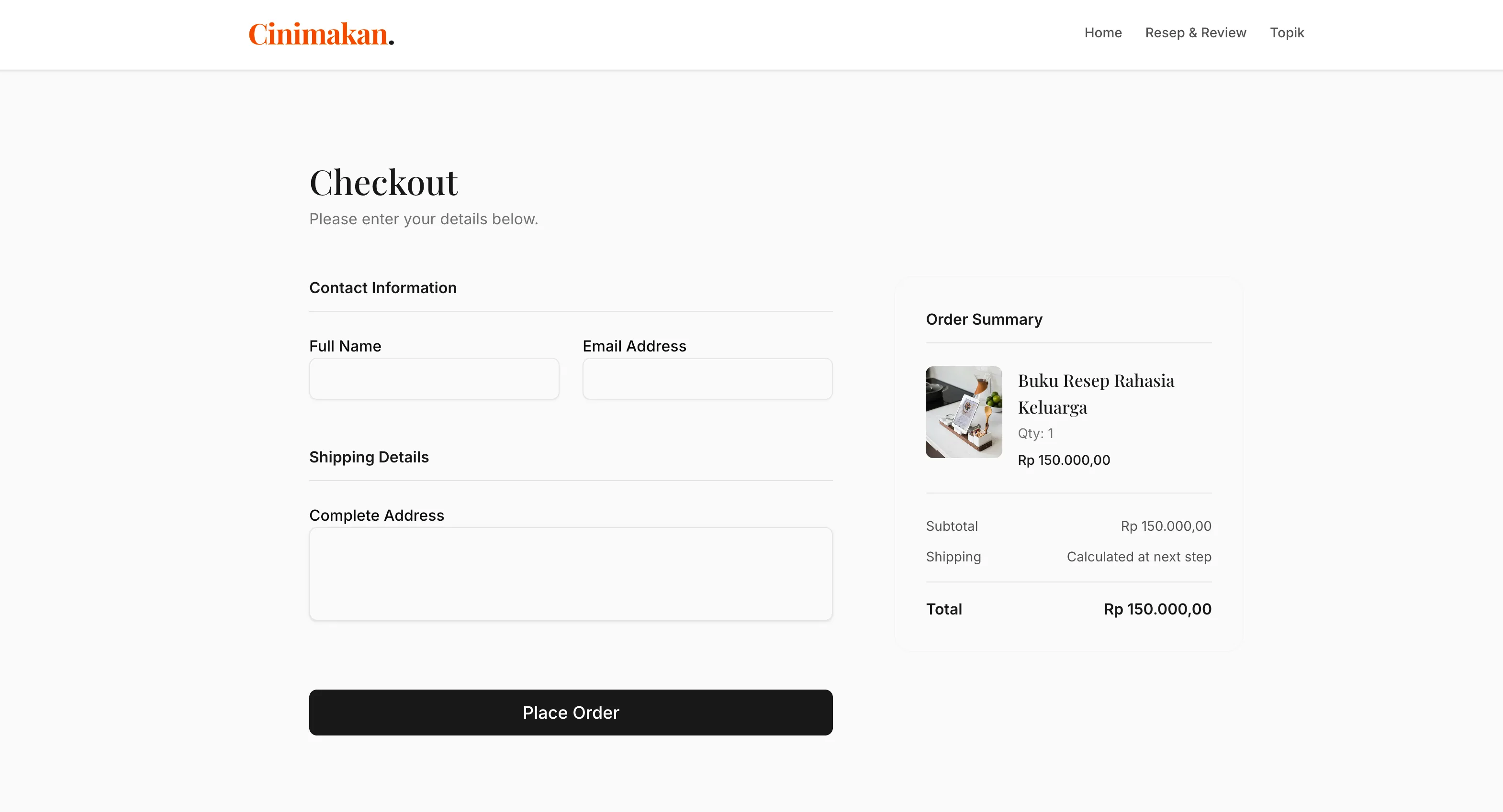 Contoh halaman checkout dengan dataLayer