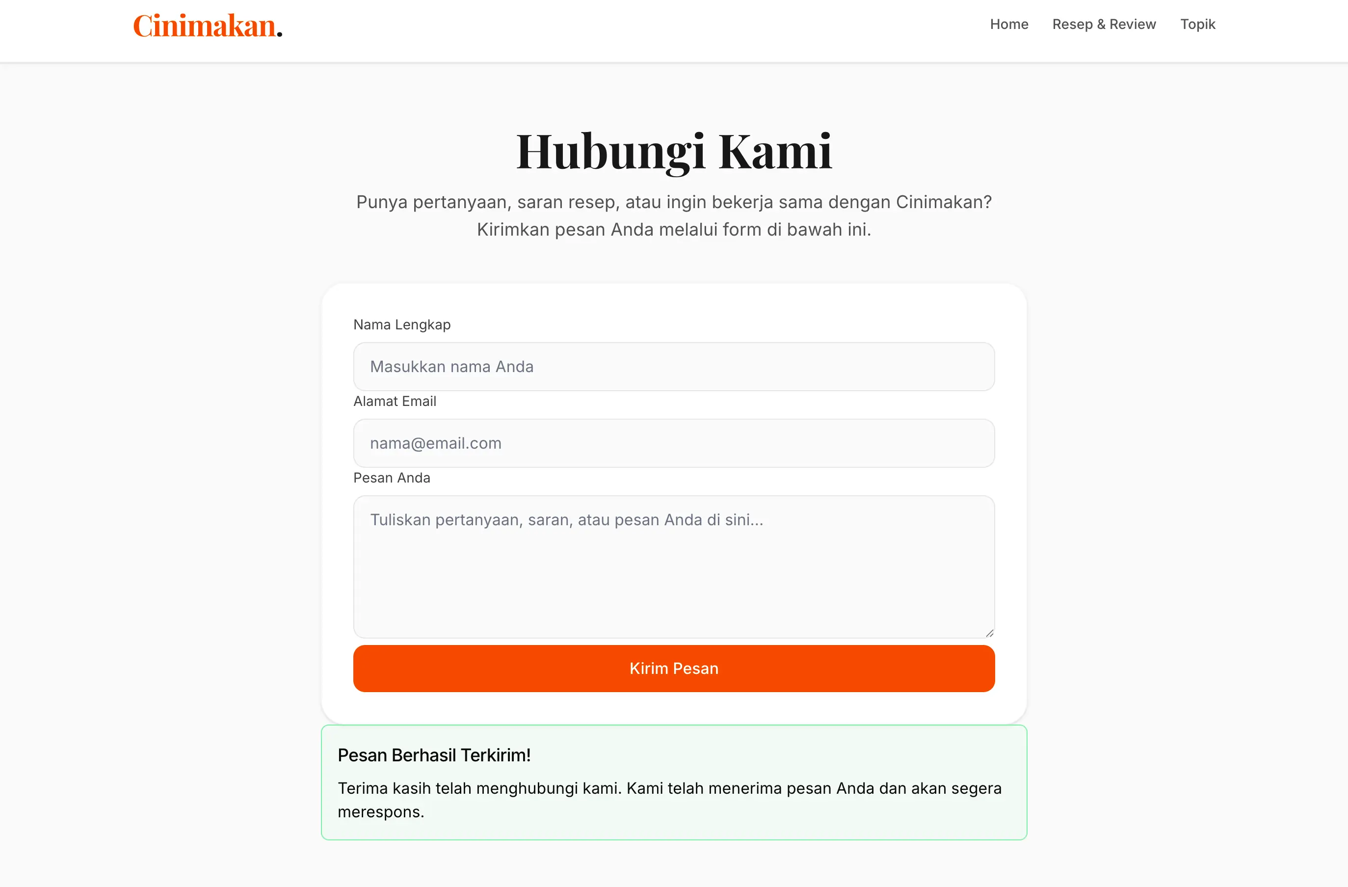 Contoh halaman form kontak di website