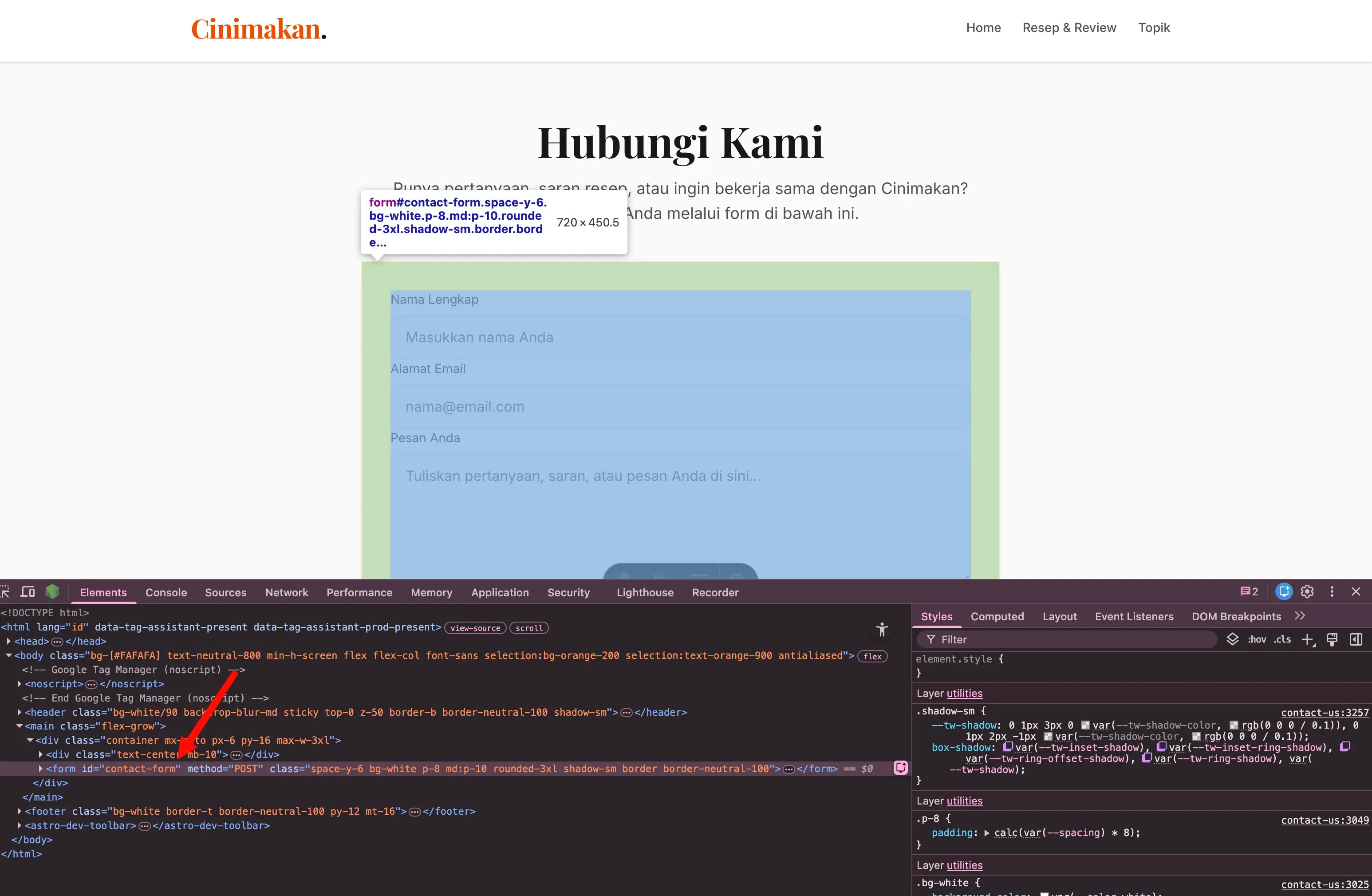 Mencari Form ID lewat browser DevTools