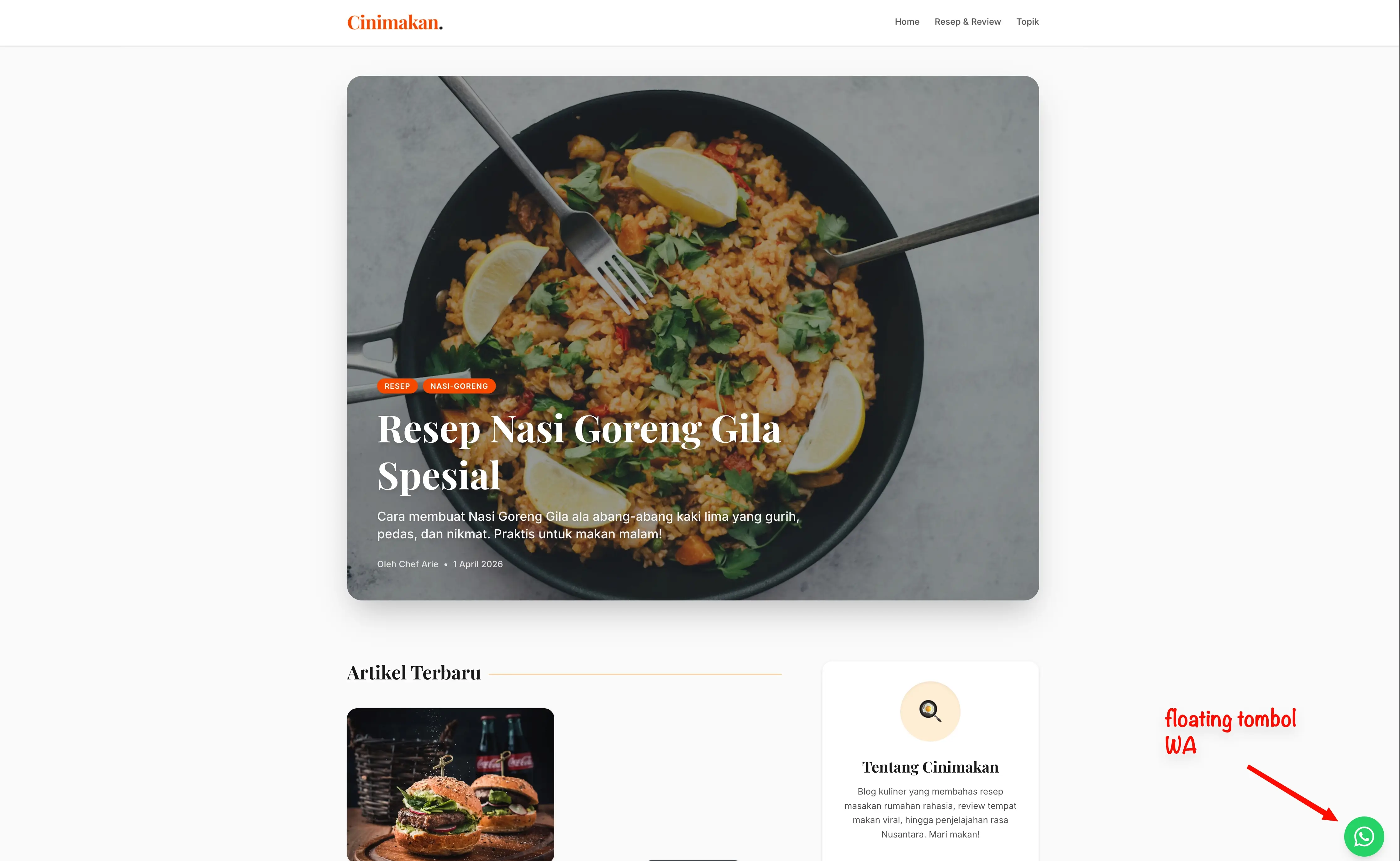 Contoh floating button WhatsApp di website